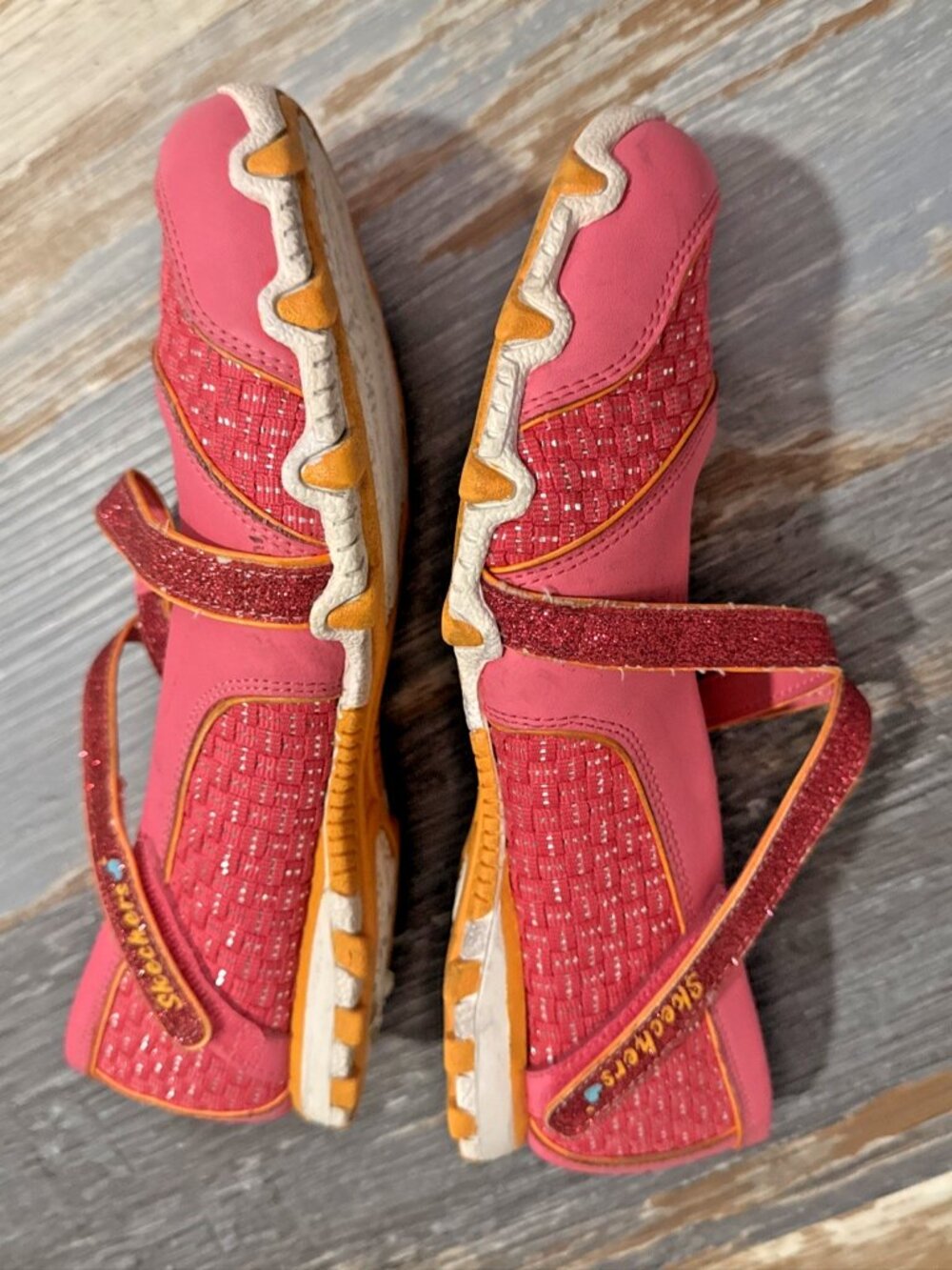Skechers Girls Mary Jane Sneakers Pink Metallic Dazzle Size 4.5 Adjustable Strap - Picture 8 of 9